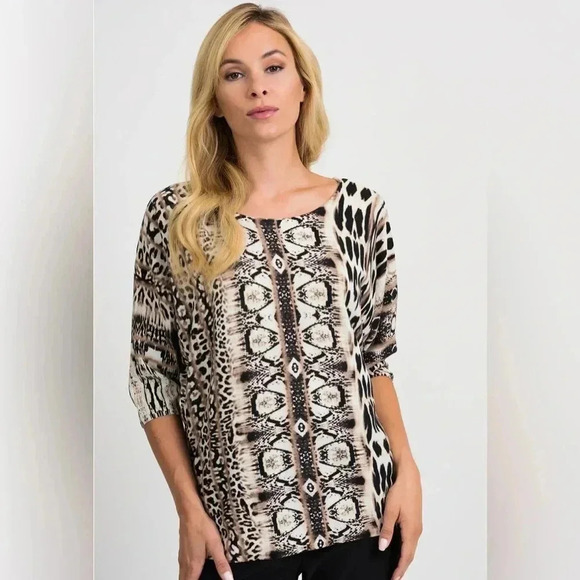 Joseph Ribkoff Knit Animal Print Dolman Sleeve Blouse - Picture 3 of 13